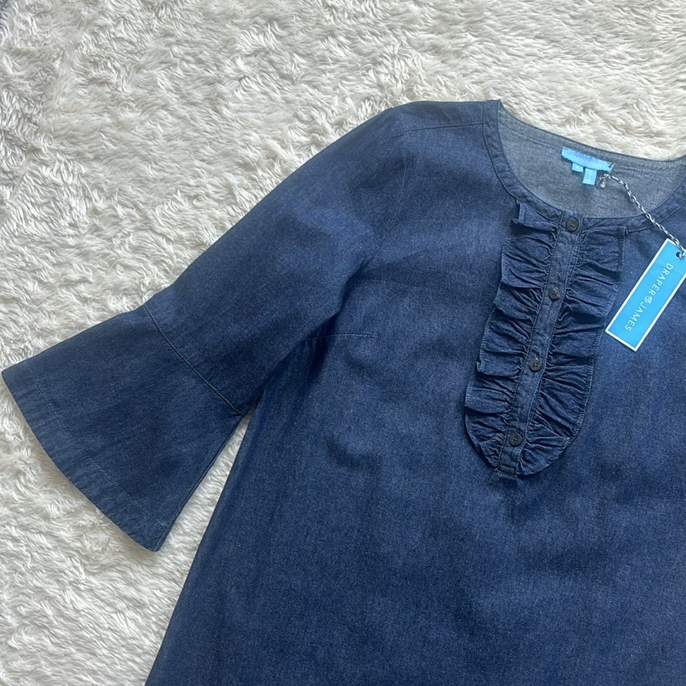 Draper James Chambray Ruffle Shift Dress - Picture 3 of 12